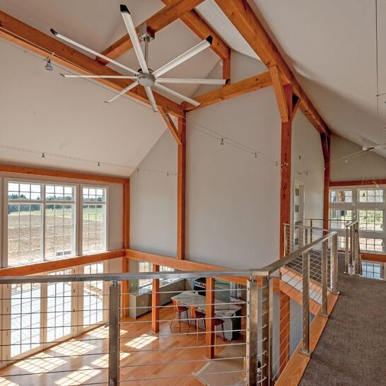 Post and beam great room catwalk