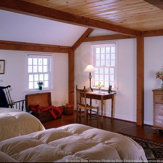 Post and beam farmhouse bedroom
