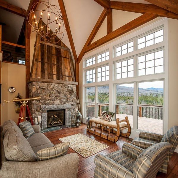 Timber frame barn home great room